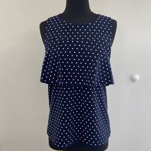 J. Crew Navy Sleeveless Navy Polk-A-Dot Blouse Womens Small NEW Casual Office